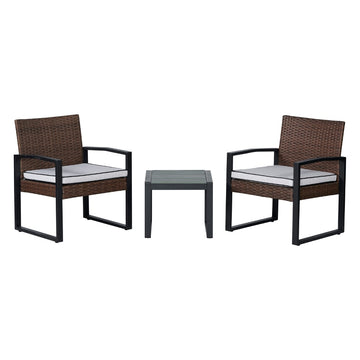 Selby 3-Piece Modern Coastal Faux Wicker Conversation Outdoor Patio Set - JONATHAN Y